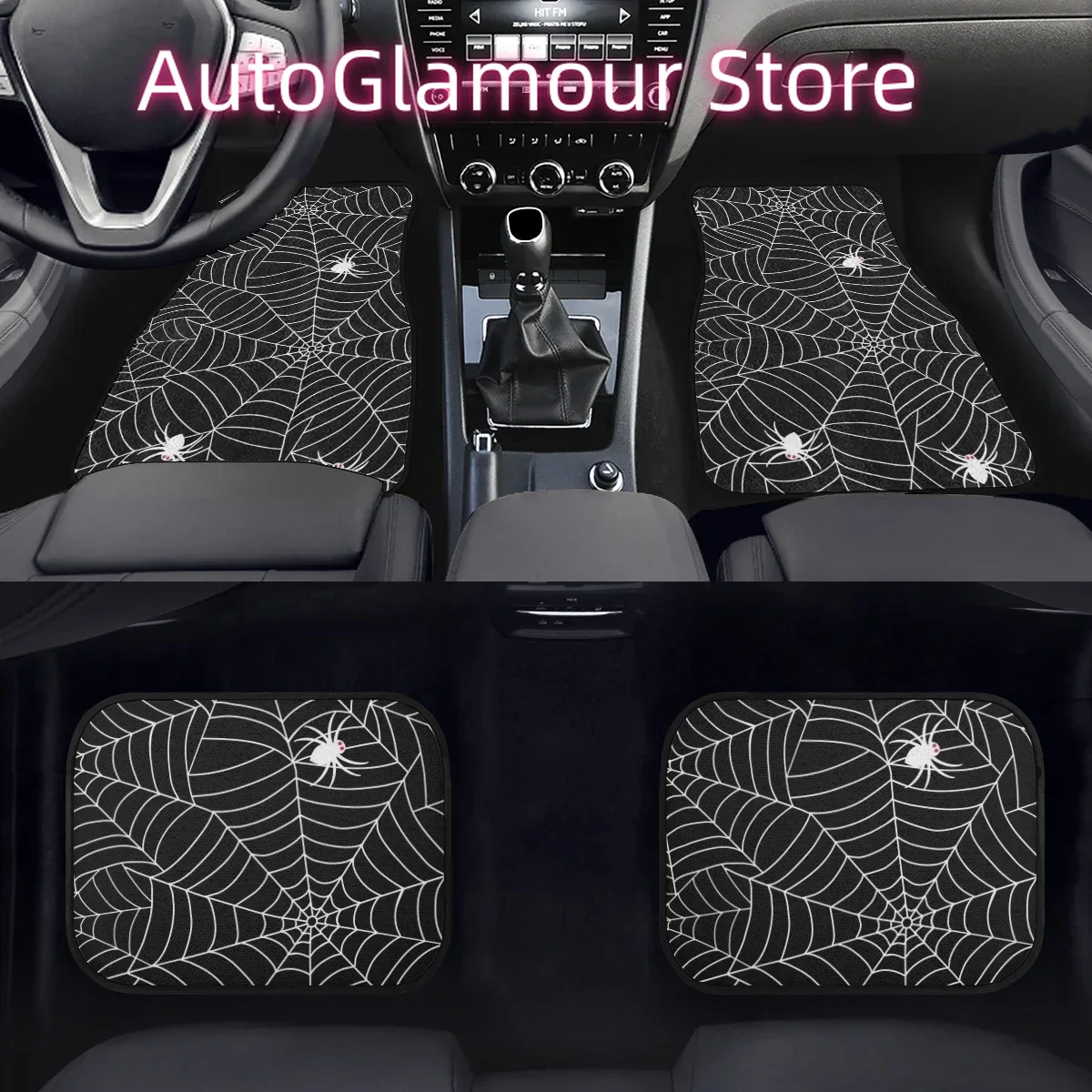 Interior Design Web - Karpet Mobil Desain Jaring Laba-laba Hitam,