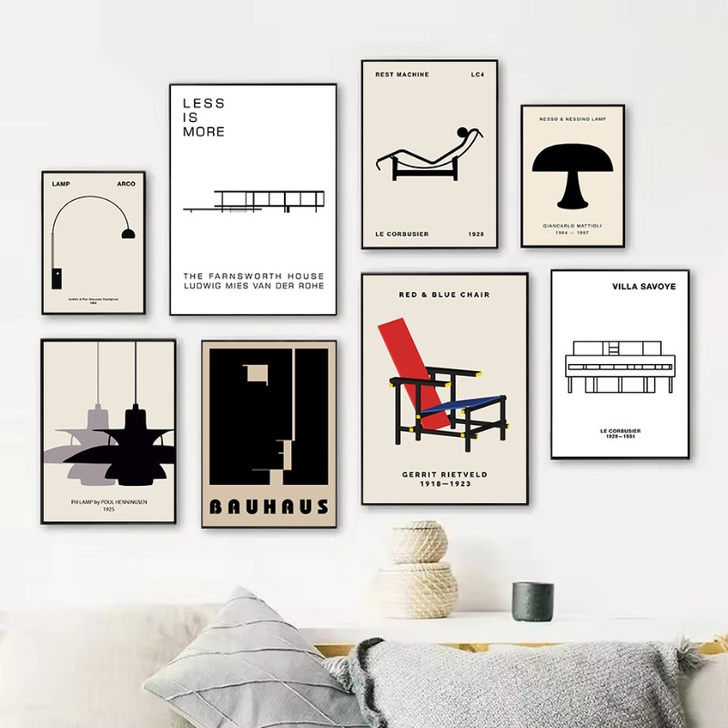 Interior Design Layout - Poster Arsitektur Abstrak Desain Bauhaus Rumah
