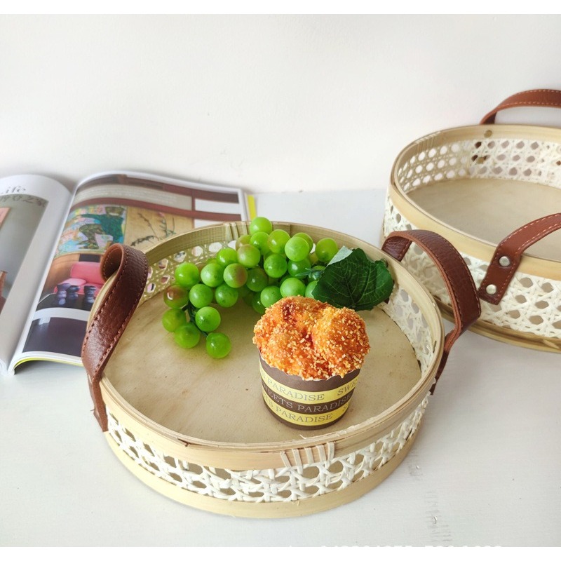 Rattan Tray Handle - Nampan rotan retro Nordik buatan tangan