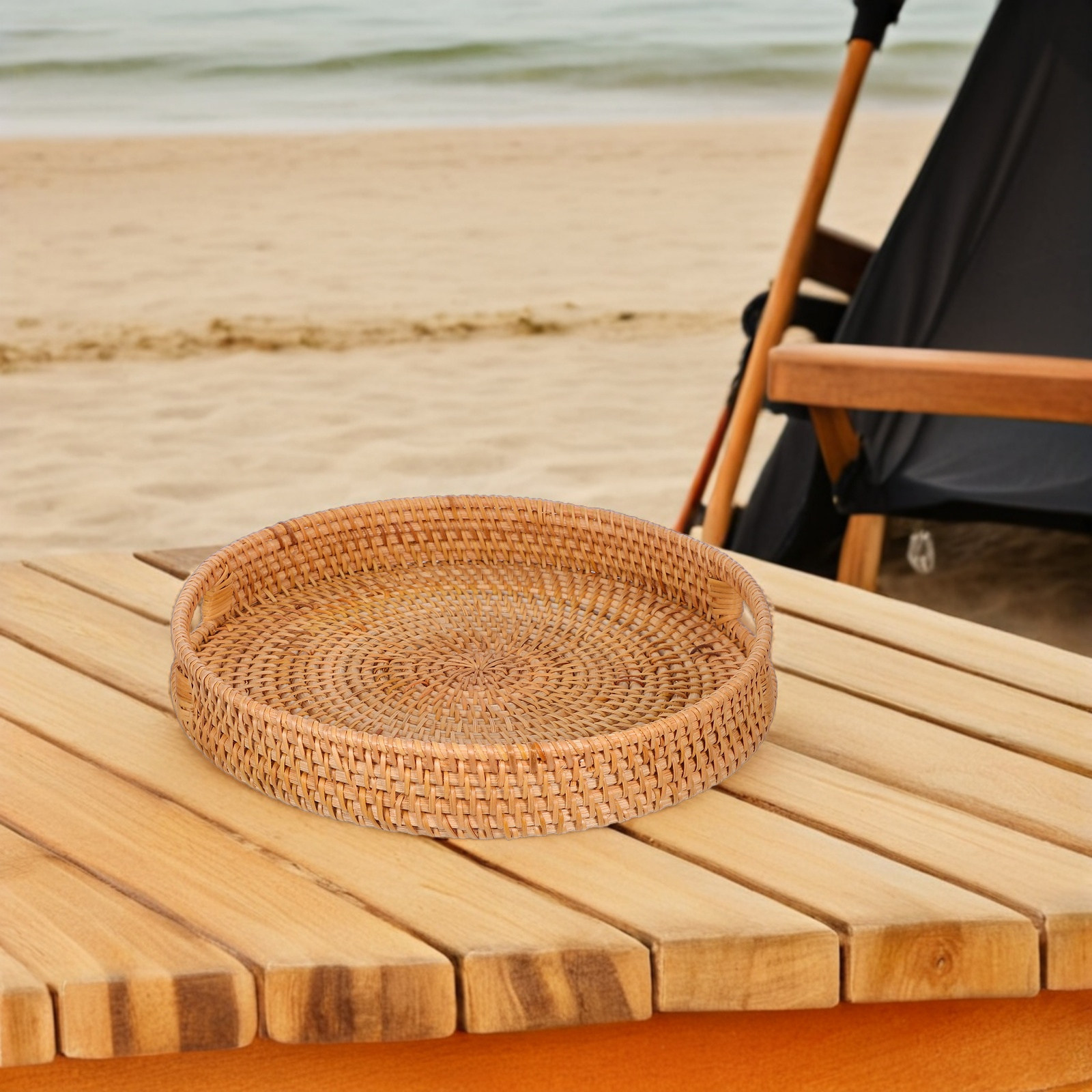 Nampan Sajian Rotan Bulat 14-I - Rattan Tray Handle ulasan dan harga