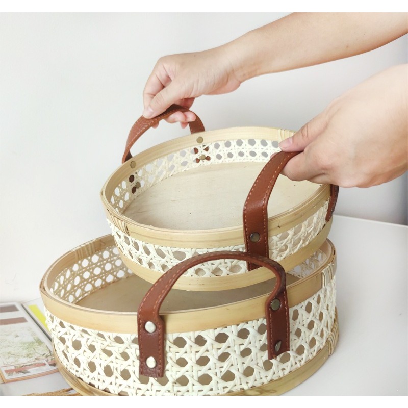 Nampan rotan retro Nordik buat - Rattan Tray Handle ulasan dan harga