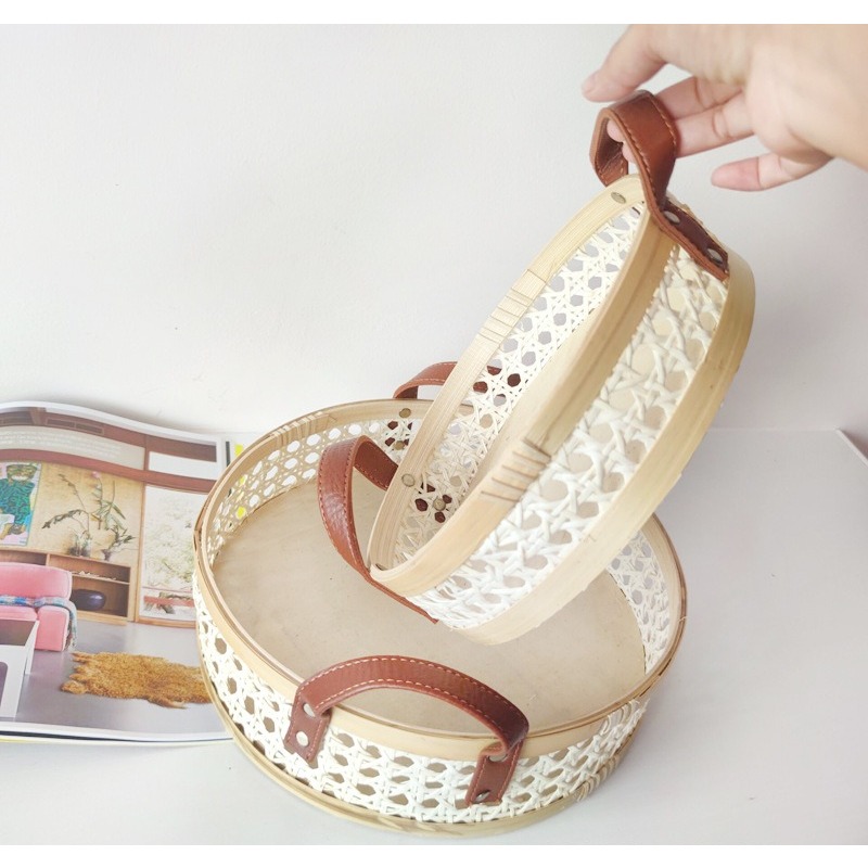 Nampan rotan retro Nordik buat - Rattan Tray Handle ulasan dan harga